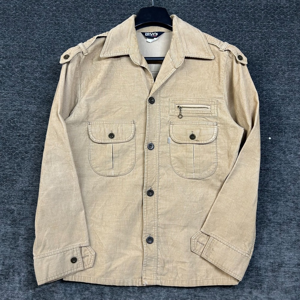 Vintage 70s Levi's Corduroy Field Jacket Mens Tan Beige Safari USA Made - Medium